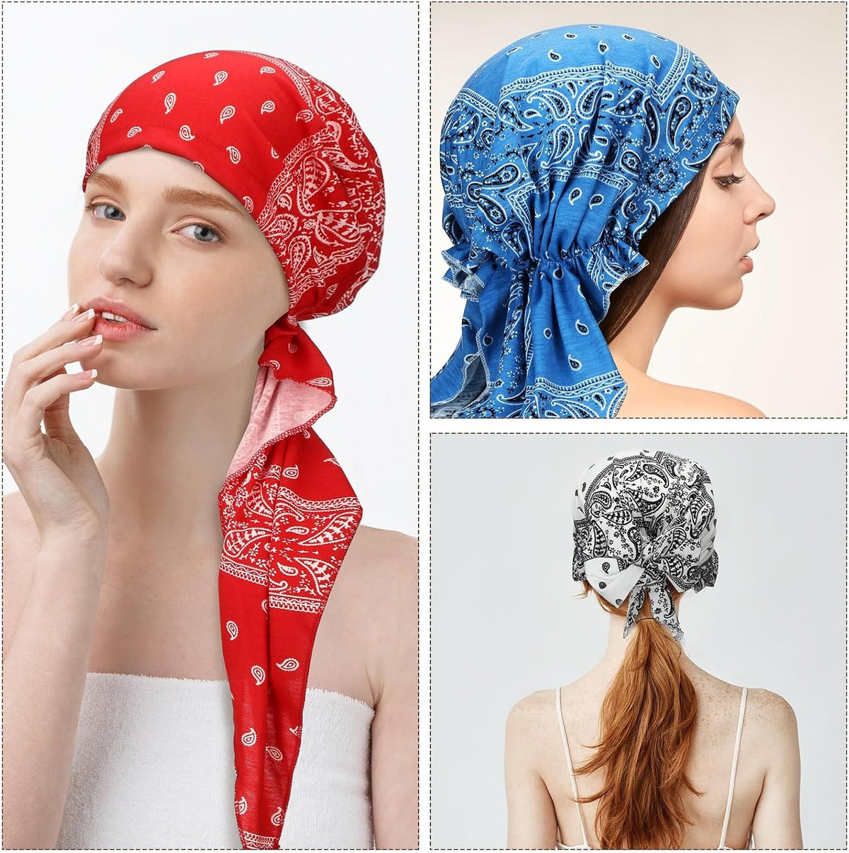 4 Pcs Women Head Scarf Pre Tied Chemo Caps Slip On Turban Headwear Cancer Head Wraps Beanie Hat BandanaPolyester Fibre (Polyester)|Headbands|GlamGlobal