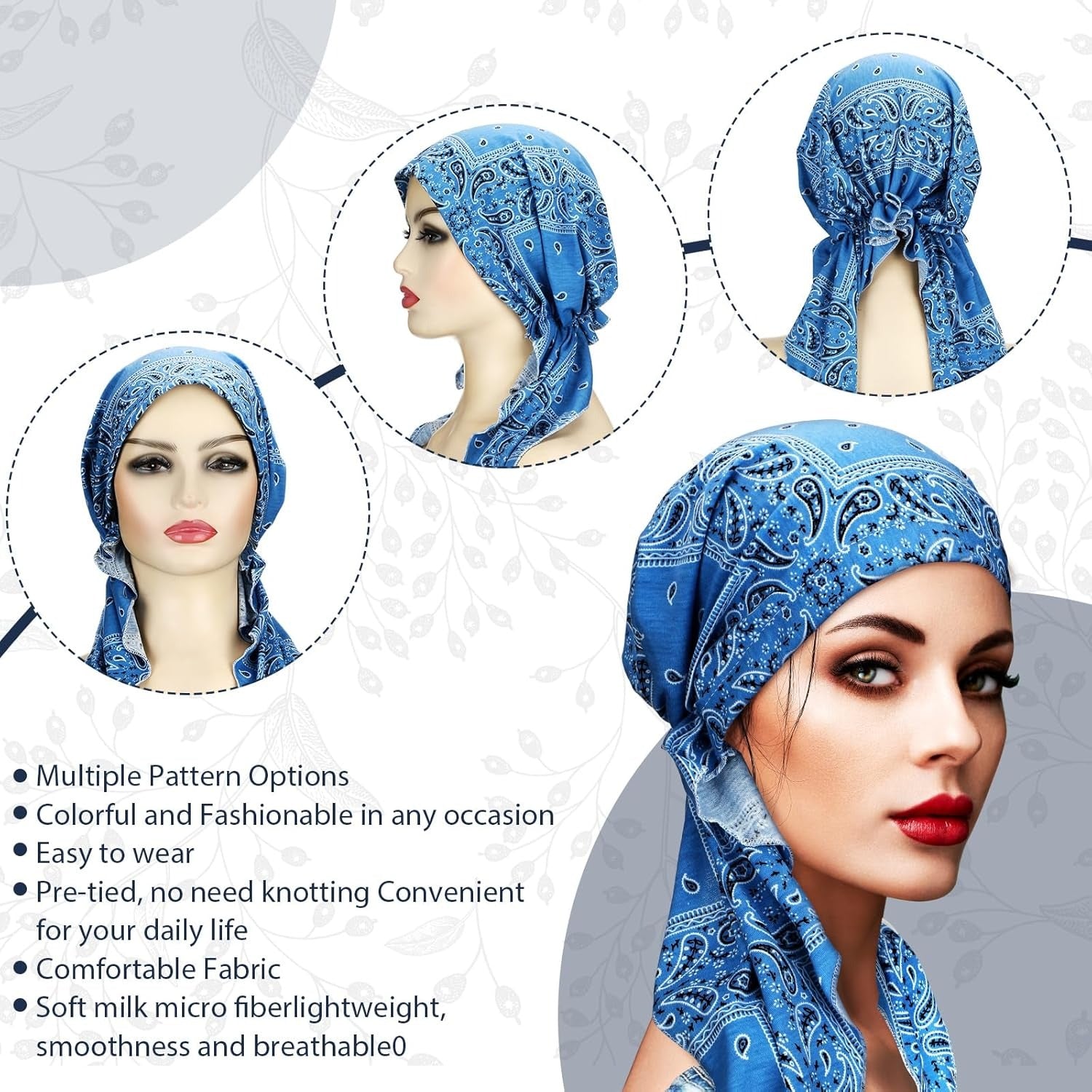 4 Pcs Women Head Scarf Pre Tied Chemo Caps Slip On Turban Headwear Cancer Head Wraps Beanie Hat BandanaPolyester Fibre (Polyester)|Headbands|GlamGlobal