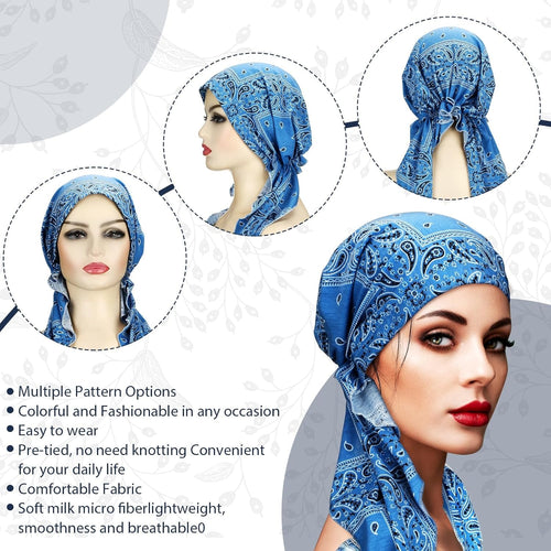 4 Pcs Women Head Scarf Pre Tied Chemo Caps Slip On Turban Headwear Cancer Head Wraps Beanie Hat BandanaPolyester Fibre (Polyester)|Headbands|GlamGlobal