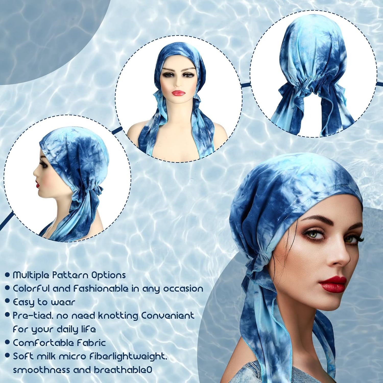 4 Pcs Women Head Scarf Pre Tied Chemo Caps Slip On Turban Headwear Cancer Head Wraps Beanie Hat Bandanawoven Material|Scarf|Headbands|GlamGlobal