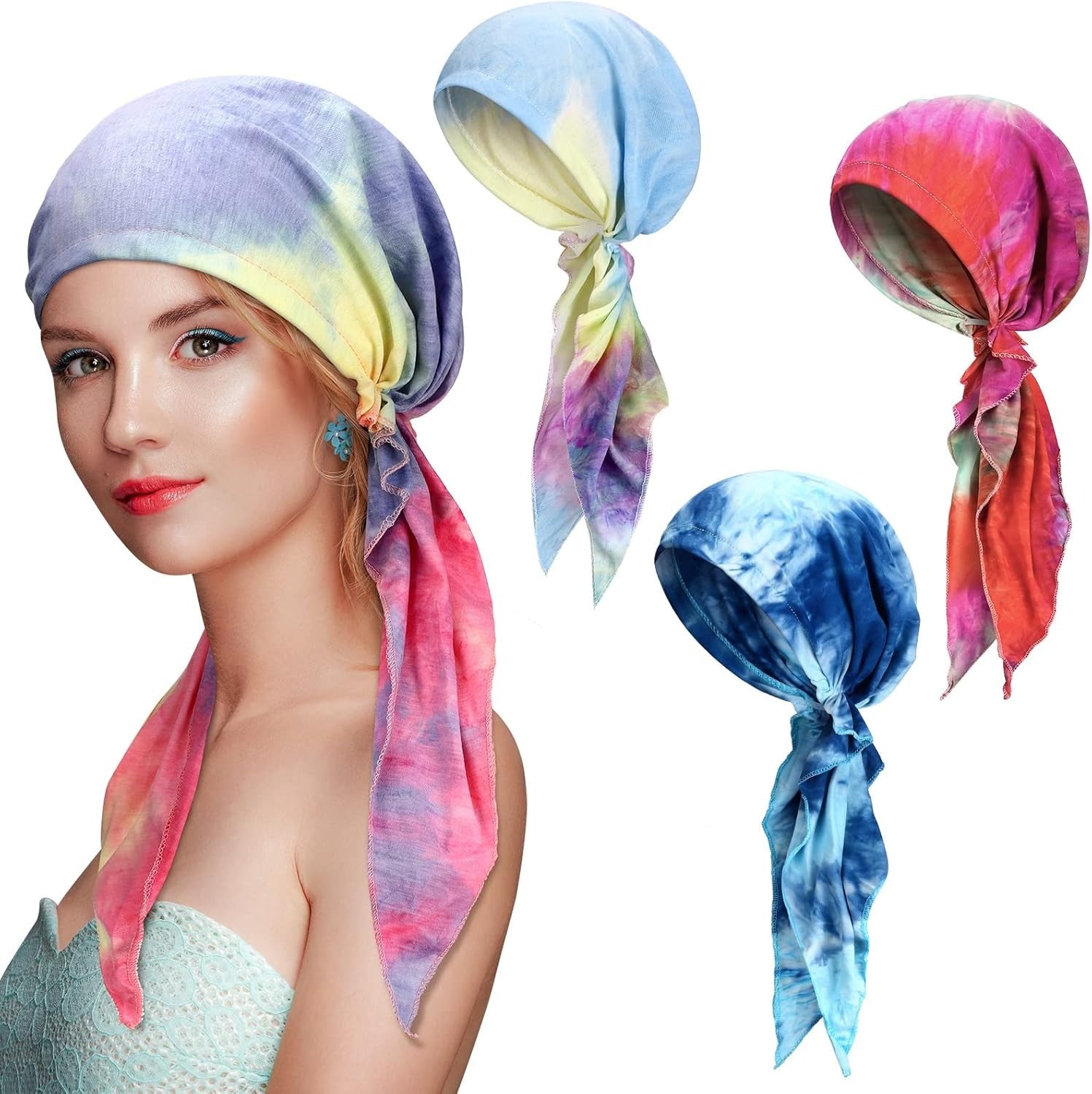 4 Pcs Women Head Scarf Pre Tied Chemo Caps Slip On Turban Headwear Cancer Head Wraps Beanie Hat Bandanawoven Material|Scarf|Headbands|GlamGlobal