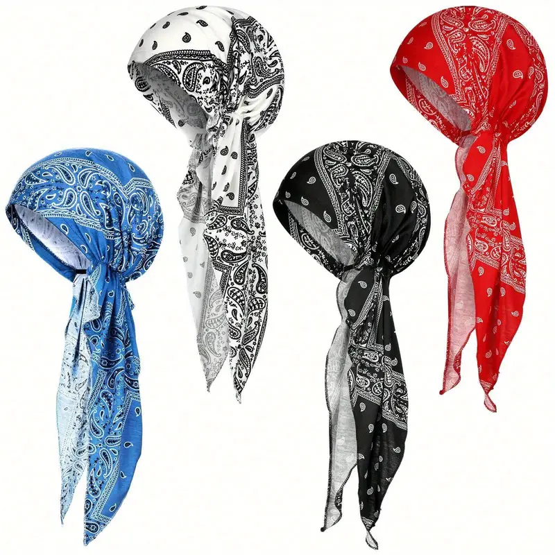 4 Pcs Women Head Scarf Pre Tied Chemo Caps Slip On Turban Headwear Cancer Head Wraps Beanie Hat BandanaPolyester Fibre (Polyester)|Headbands|GlamGlobal