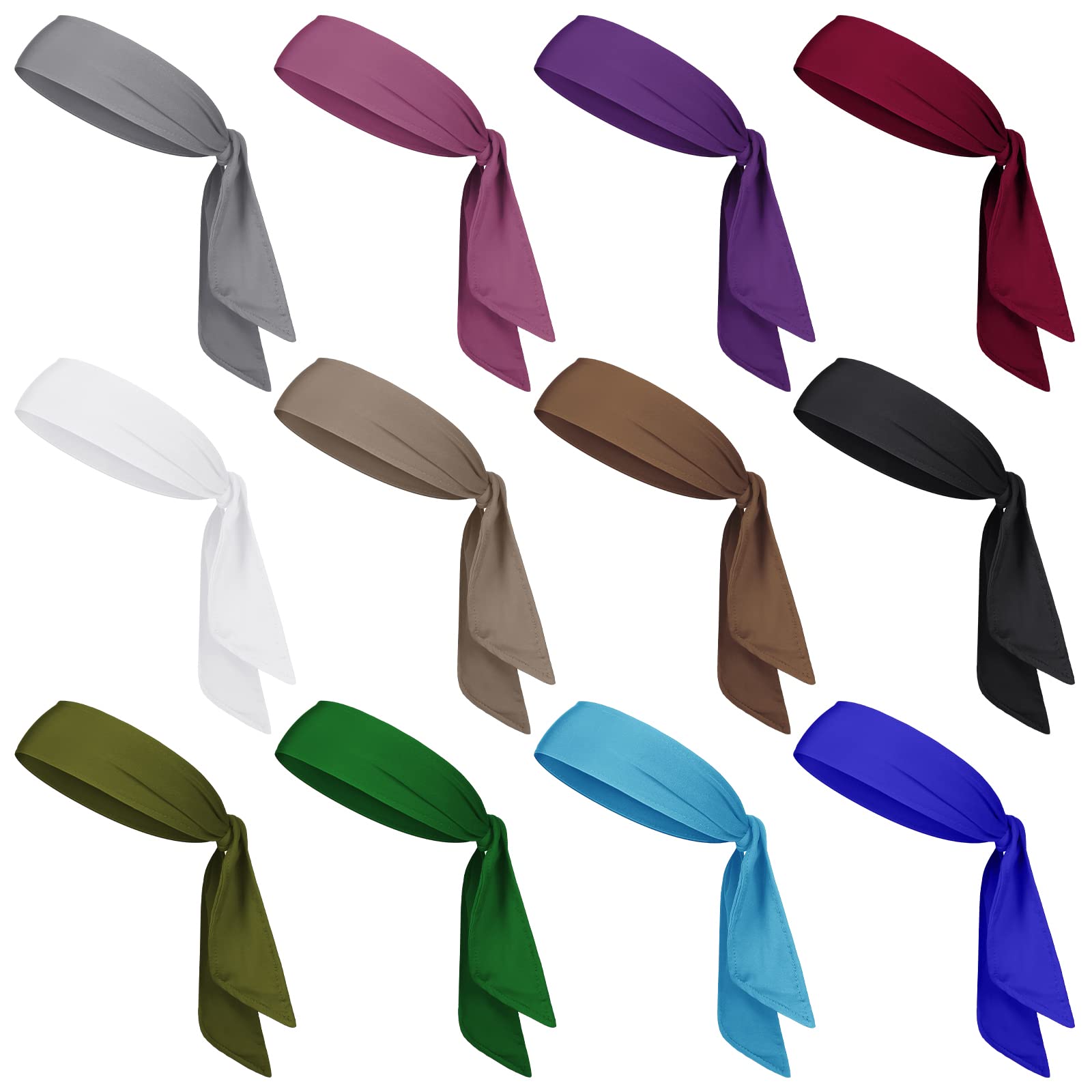 12 Pack Head Tie Headbands For Men Women  Karate Headbands Adjustable Elastic Bandana Sweatbands Athletic Hair Wrap Bands For Sports Tennis Basketball Running Workout|Headbands|GlamGlobal