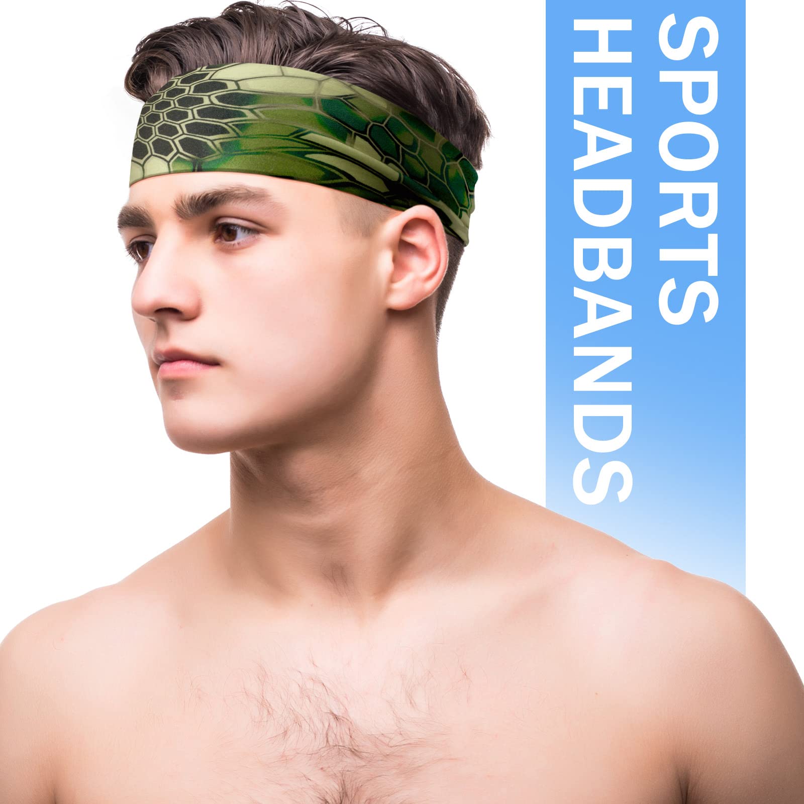 9 Pcs Sweatbands For Men Workout Sport Headbands For Men Camo Headband Sweat Absorbing Headband Wide Sweatband For Head Basketball Football Cycling Running Yoga, 4.7 X 9.8 InchPolyester Fiber (Polyester)|Headbands|GlamGlobal