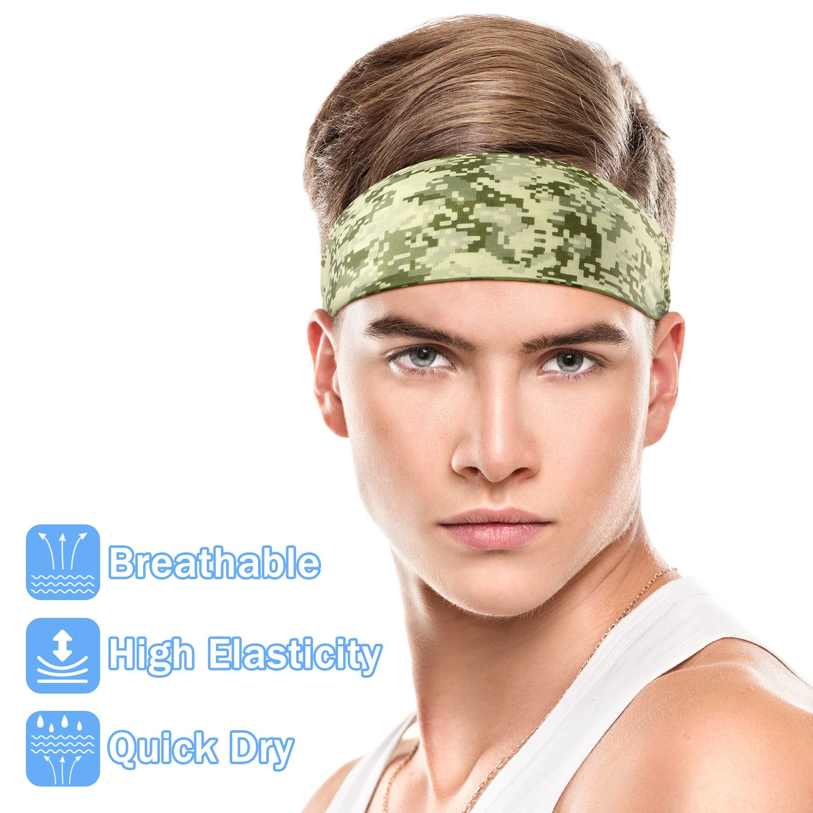 9 Pcs Sweatbands For Men Workout Sport Headbands For Men Camo Headband Sweat Absorbing Headband Wide Sweatband For Head Basketball Football Cycling Running Yoga, 4.7 X 9.8 Inch|Headbands|GlamGlobal