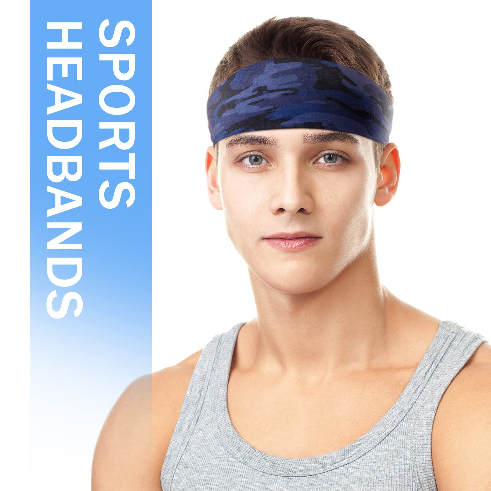 9 Pcs Sweatbands For Men Workout Sport Headbands For Men Camo Headband Sweat Absorbing Headband Wide Sweatband For Head Basketball Football Cycling Running Yoga, 4.7 X 9.8 Inch|Headbands|GlamGlobal