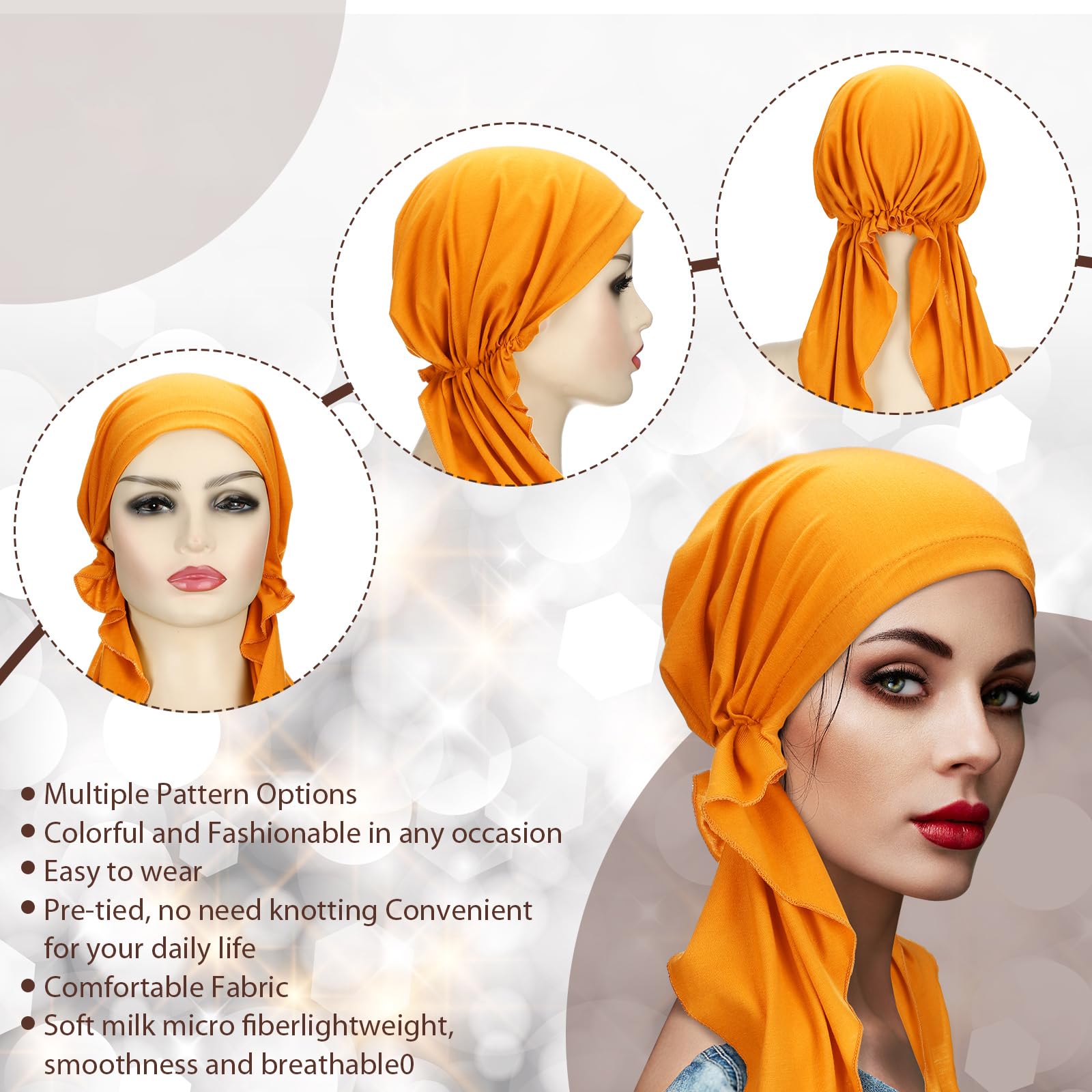 4 Pcs Women Head Scarf Pre Tied Chemo Caps Slip On Turban Headwear Cancer Head Wraps Beanie Hat Bandanawoven Material|Headbands|GlamGlobal