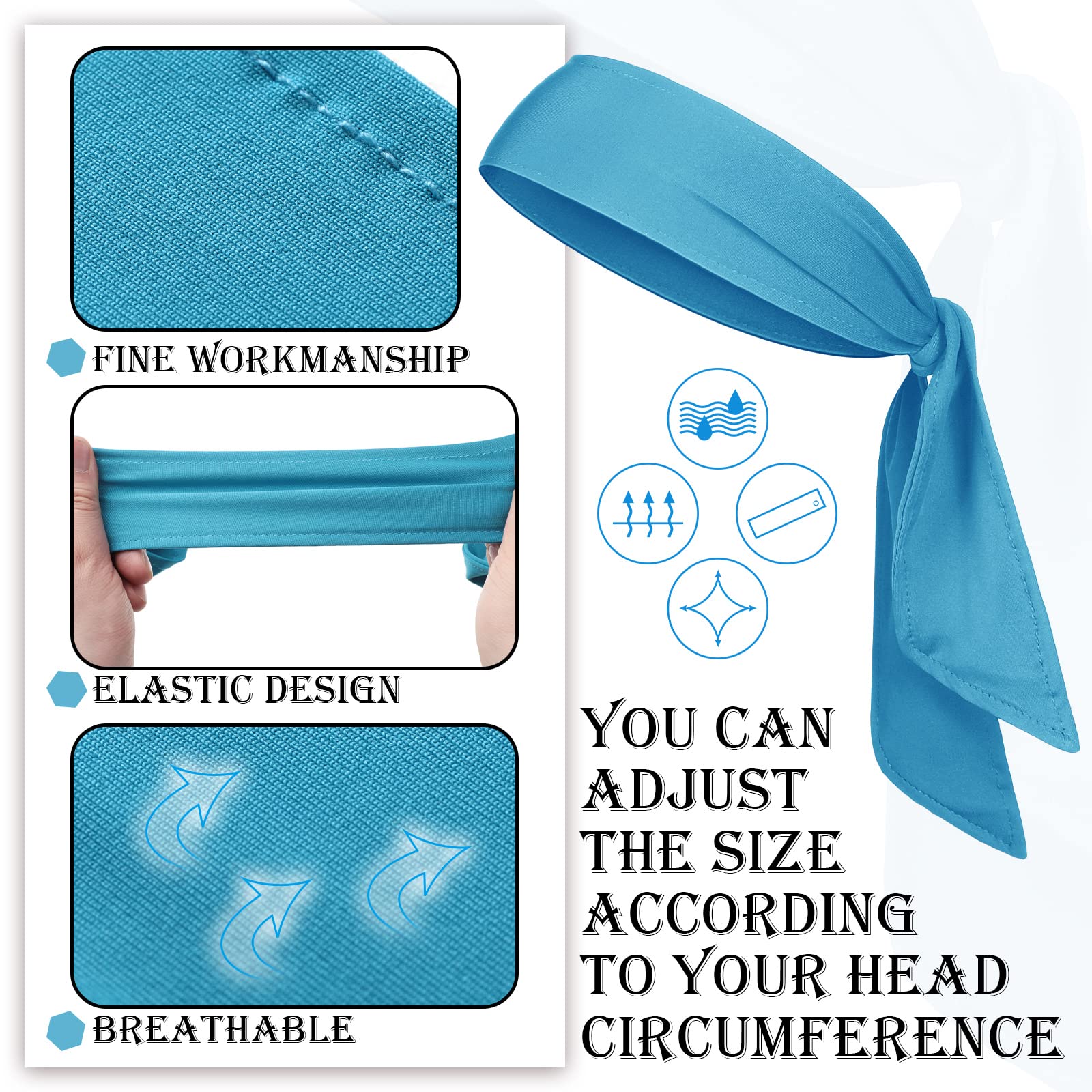 12 Pack Head Tie Headbands For Men Women  Karate Headbands Adjustable Elastic Bandana Sweatbands Athletic Hair Wrap Bands For Sports Tennis Basketball Running Workout|Headbands|GlamGlobal