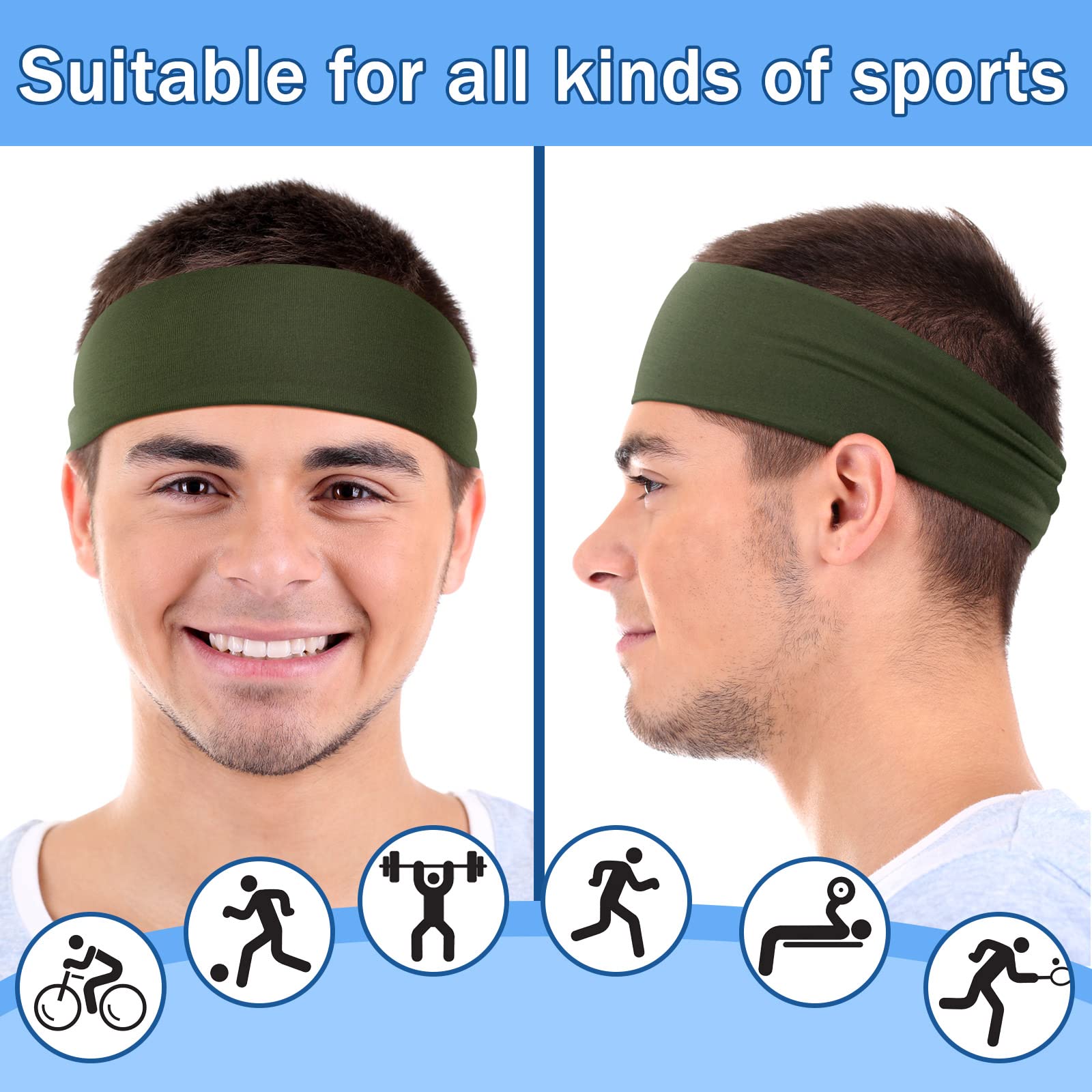 9 Pcs Sweatbands For Men Workout Sport Headbands For Men Camo Headband Sweat Absorbing Headband Wide Sweatband For Head Basketball Football Cycling Running Yoga, 4.7 X 9.8 Inch|Headbands|GlamGlobal