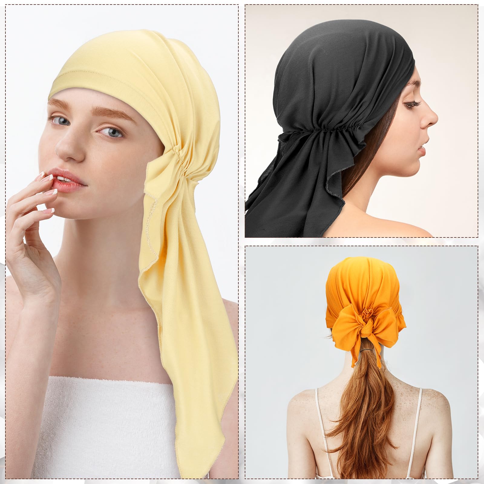 4 Pcs Women Head Scarf Pre Tied Chemo Caps Slip On Turban Headwear Cancer Head Wraps Beanie Hat Bandanawoven Material|Headbands|GlamGlobal