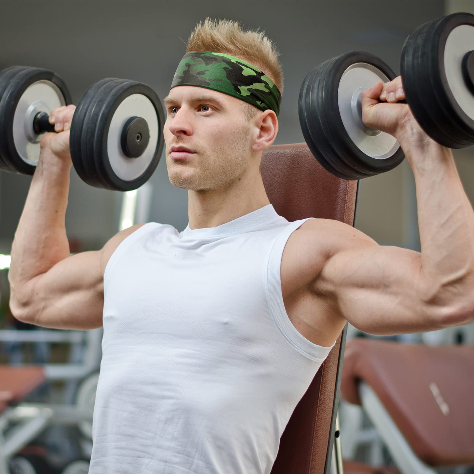 9 Pcs Sweatbands For Men Workout Sport Headbands For Men Camo Headband Sweat Absorbing Headband Wide Sweatband For Head Basketball Football Cycling Running Yoga, 4.7 X 9.8 Inch|Headbands|GlamGlobal