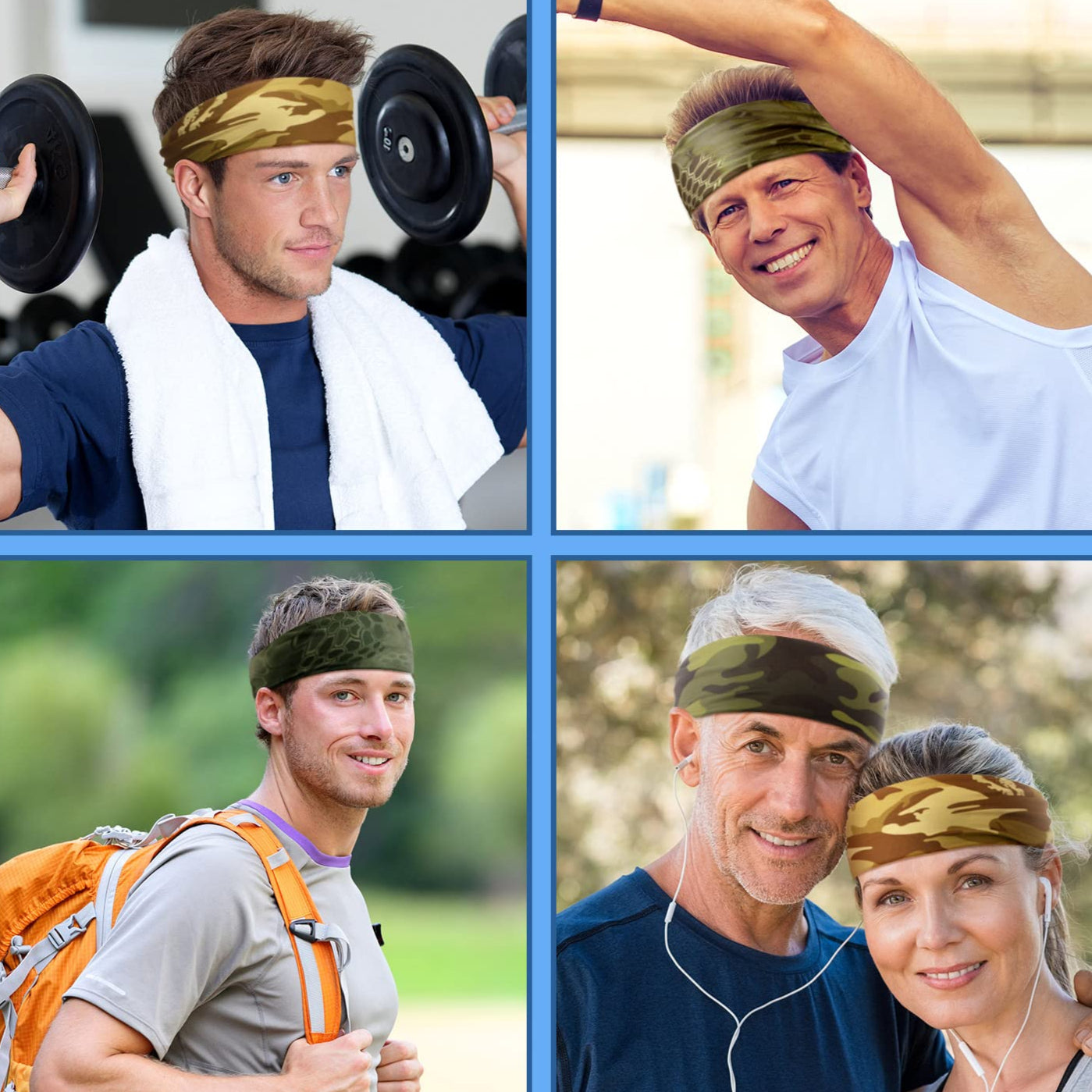 9 Pcs Sweatbands For Men Workout Sport Headbands For Men Camo Headband Sweat Absorbing Headband Wide Sweatband For Head Basketball Football Cycling Running Yoga, 4.7 X 9.8 InchPolyester Fiber (Polyester)|Headbands|GlamGlobal